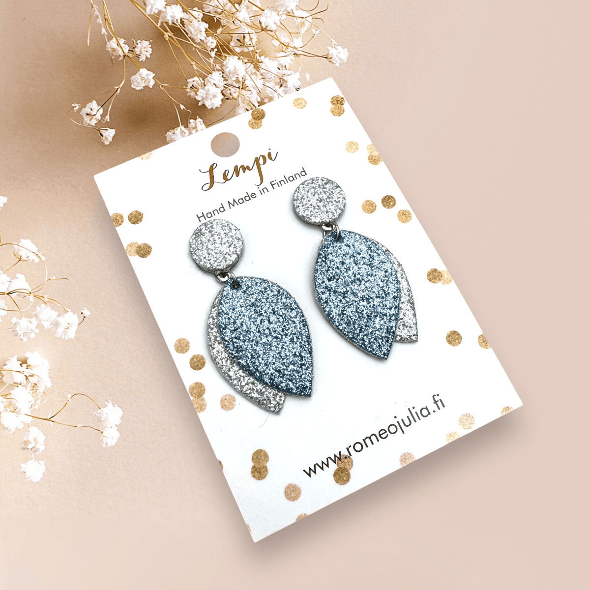LEMPI®-korvakorut, Nuppu (sini-hopeinen glitter)