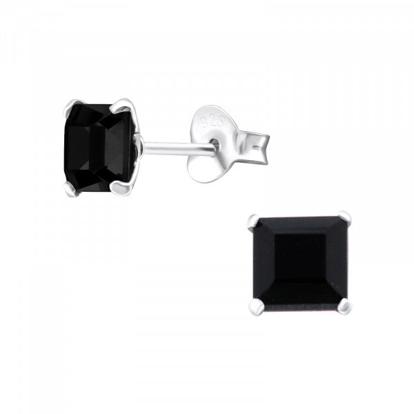 Silver studs, Axis Black – black square silver earrings