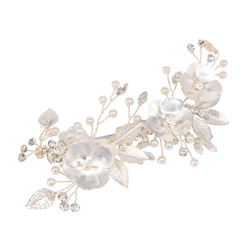 ATHENA BRIDAL | Fleur -kukkakoristeinen hiuskoru klipsillä (hopea)