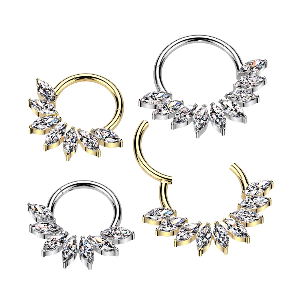 Piercing ring 1.2mm, Titanium Crystal Fan – fan-decorated titanium clicker (gold)