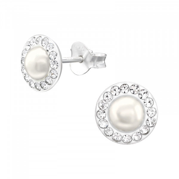 Silver studs, Aurelia Pearl – pearl earrings with crystal hoops