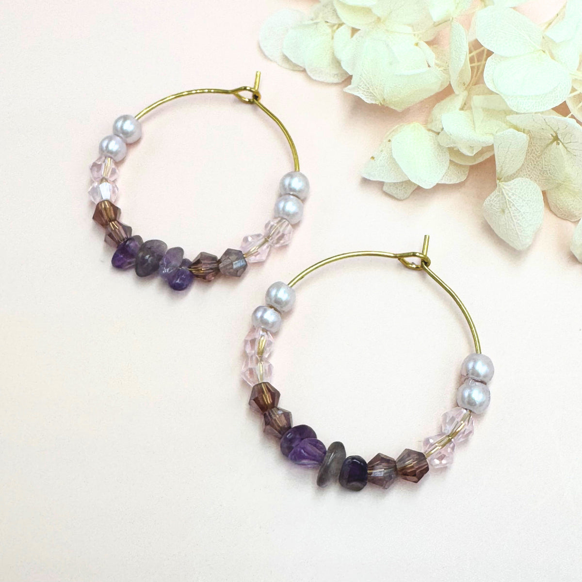 Jolie Amethyst handmade pearl rings (purple tones, gold)