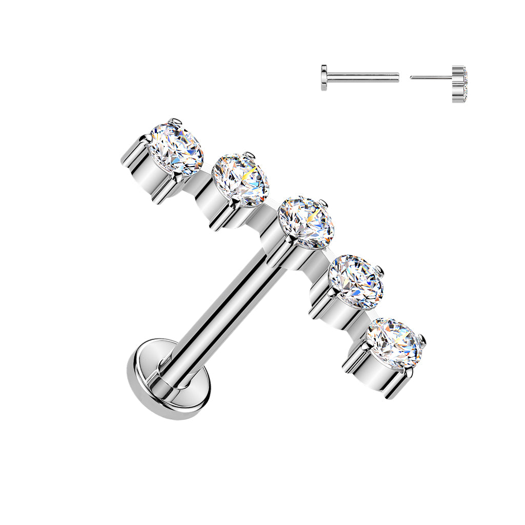 Labret 1,2mm, Stella Arc – kaareva kristallirivi titaanista (hopea, push in)
