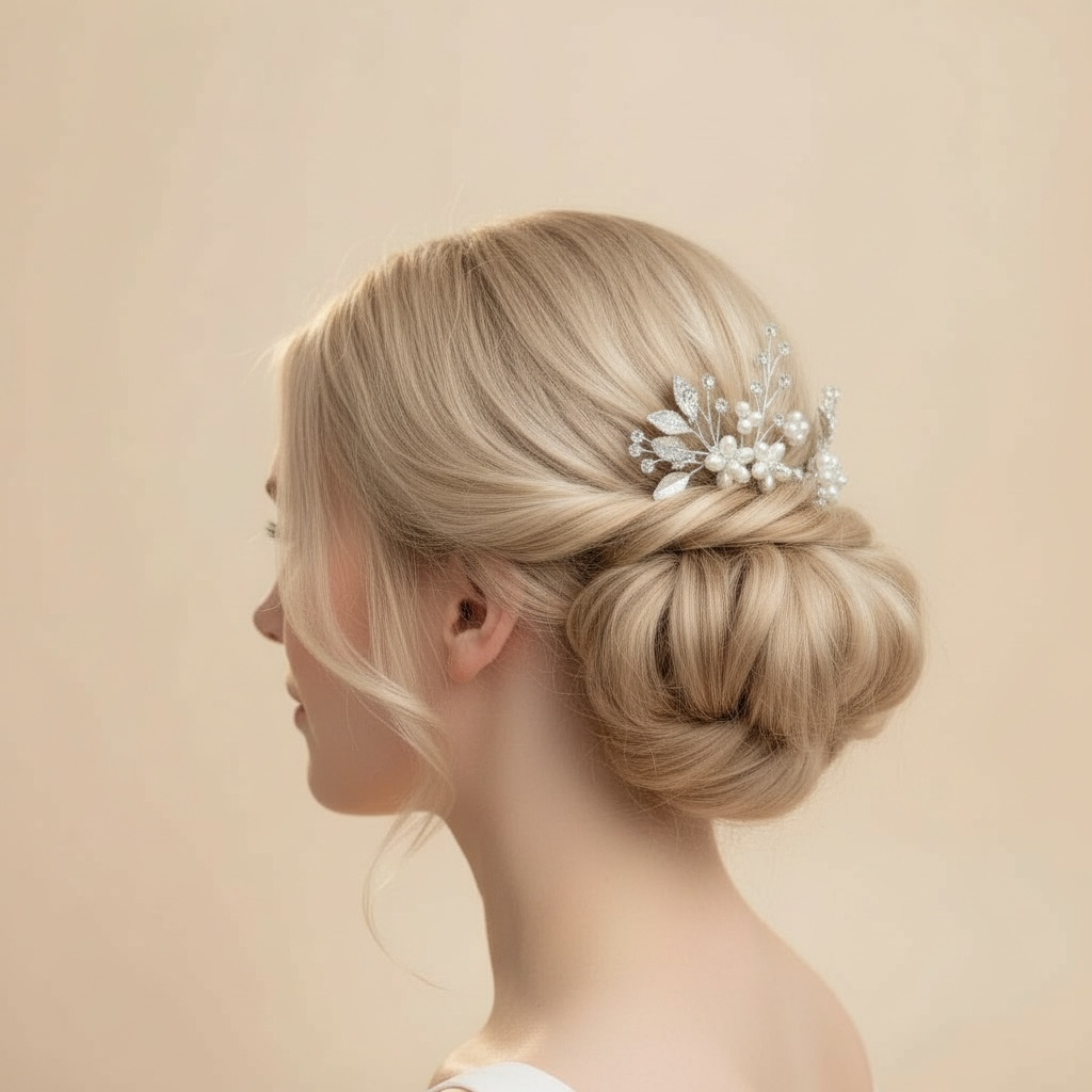 Hair jewelry set, ROMANCE|Milly pearl flower bun decoration kit (silver)