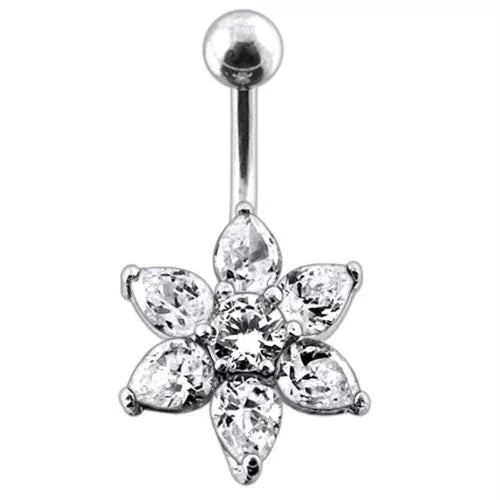 Titanium nose ring, Aurora Blossom – sparkling flower nose ring (clear)
