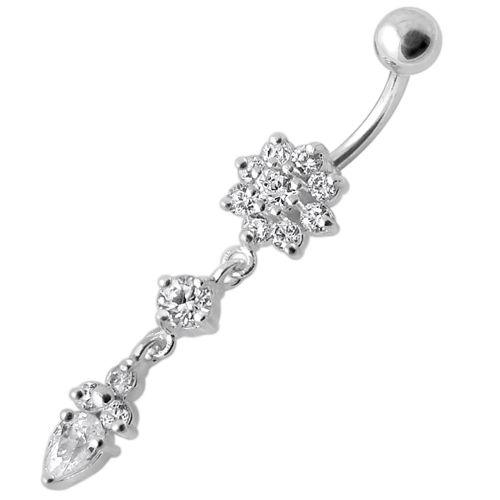 Titanium navel necklace, Jade clear dangling flower navel necklace