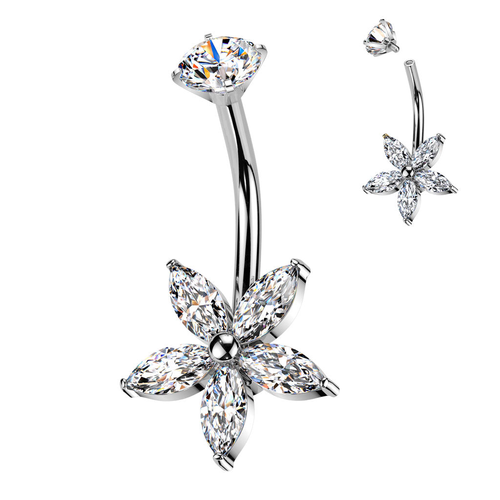 Belly button, Evelina – clear flower crystal (surgical steel)