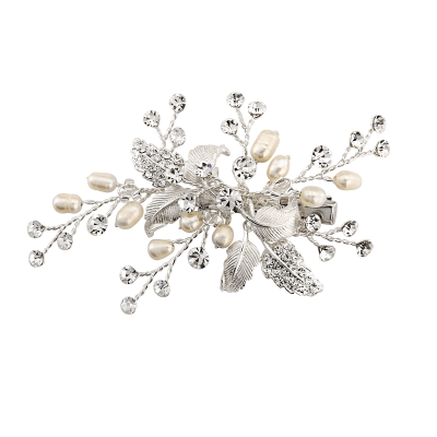 ATHENA BRIDAL | Sandrine -helmikoristeinen hiuskoru klipsillä (hopea)