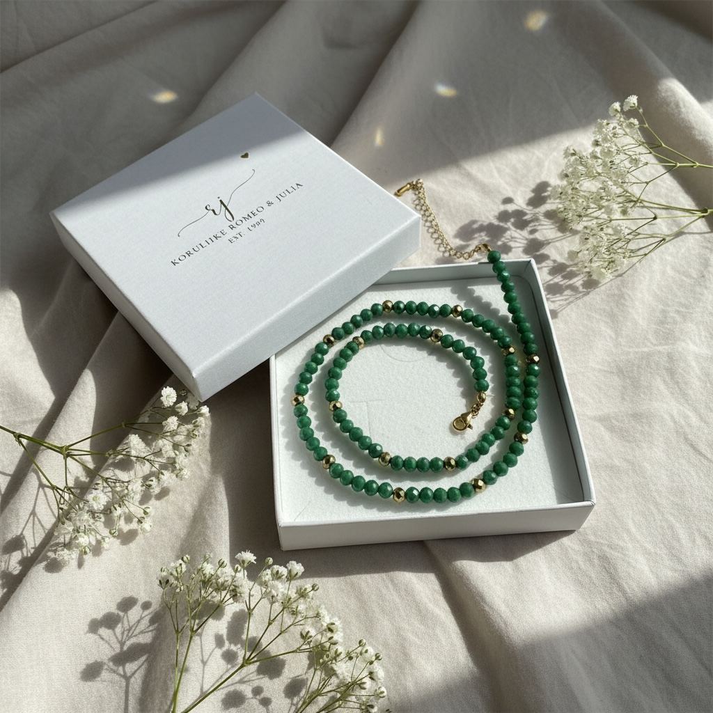 Jolie Emerald -käsintehty vihreä helmikaulakoru (vihreä, kulta)