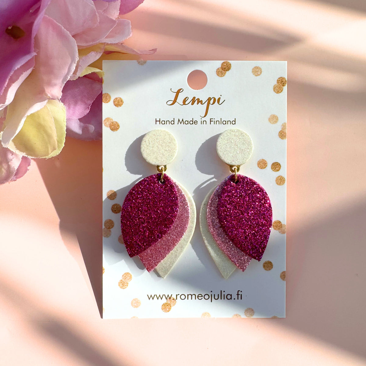 LEMPI® earrings, Glow (fuchsia-lavender pink-white)