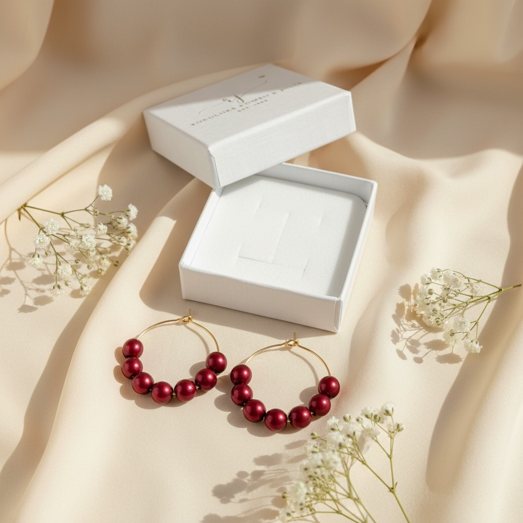 Jolie Bordeaux – handmade pearl rings (shimmering red, gold)
