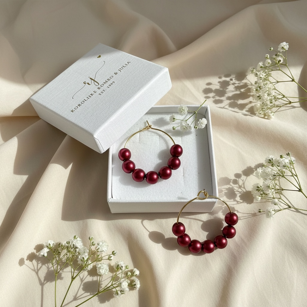 Jolie Bordeaux – handmade pearl rings (shimmering red, gold)
