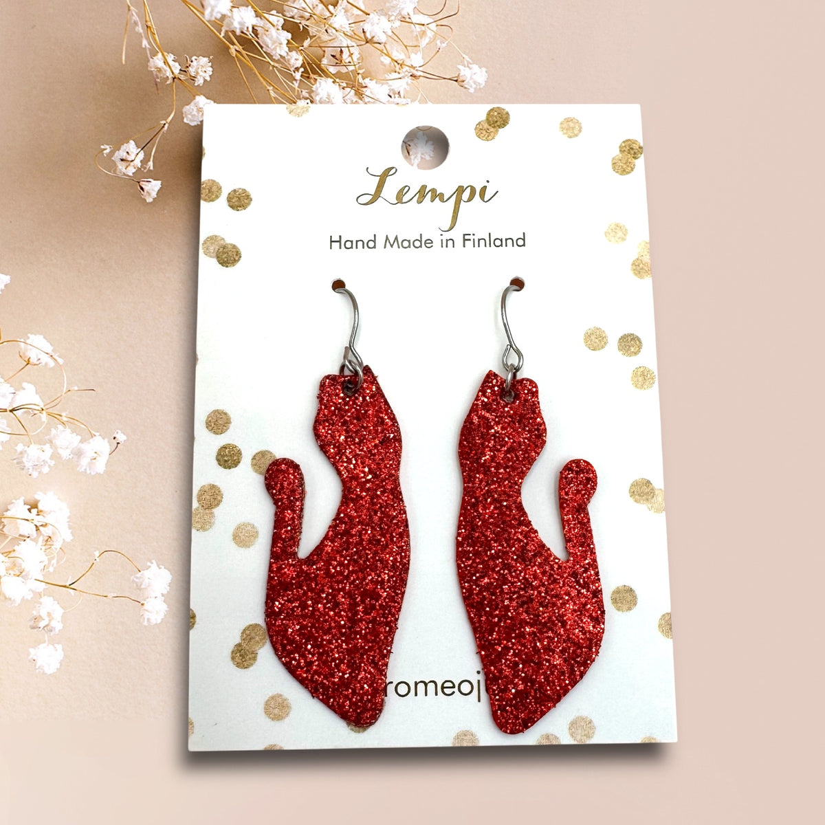 LEMPI®-korvakorut, Kissa keimailee (punainen glitter)