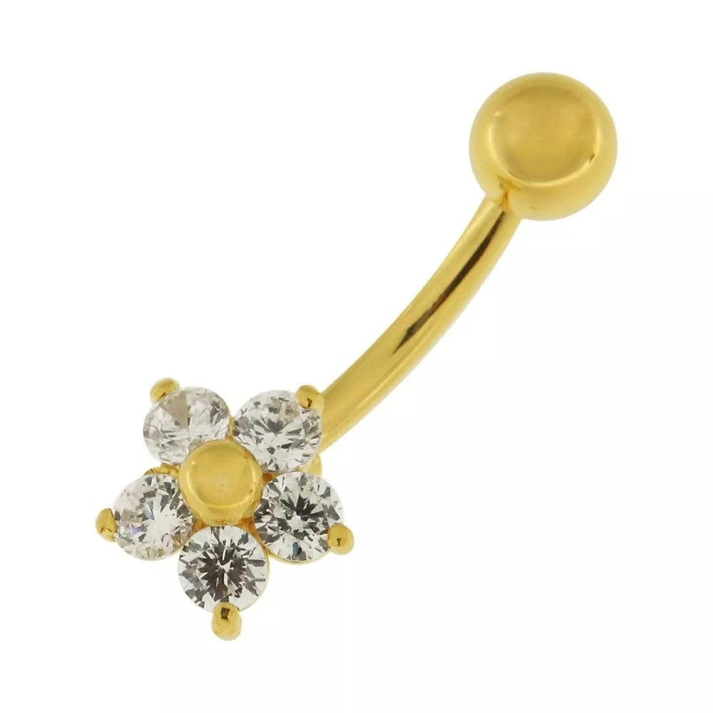 Gold-plated belly button ring, Little Bloom - small bright flower belly button ring