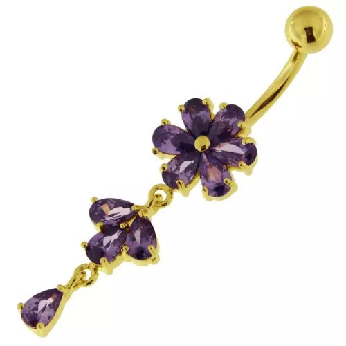 Gold-plated belly button ring, Diamond Daisy (gold / purple)