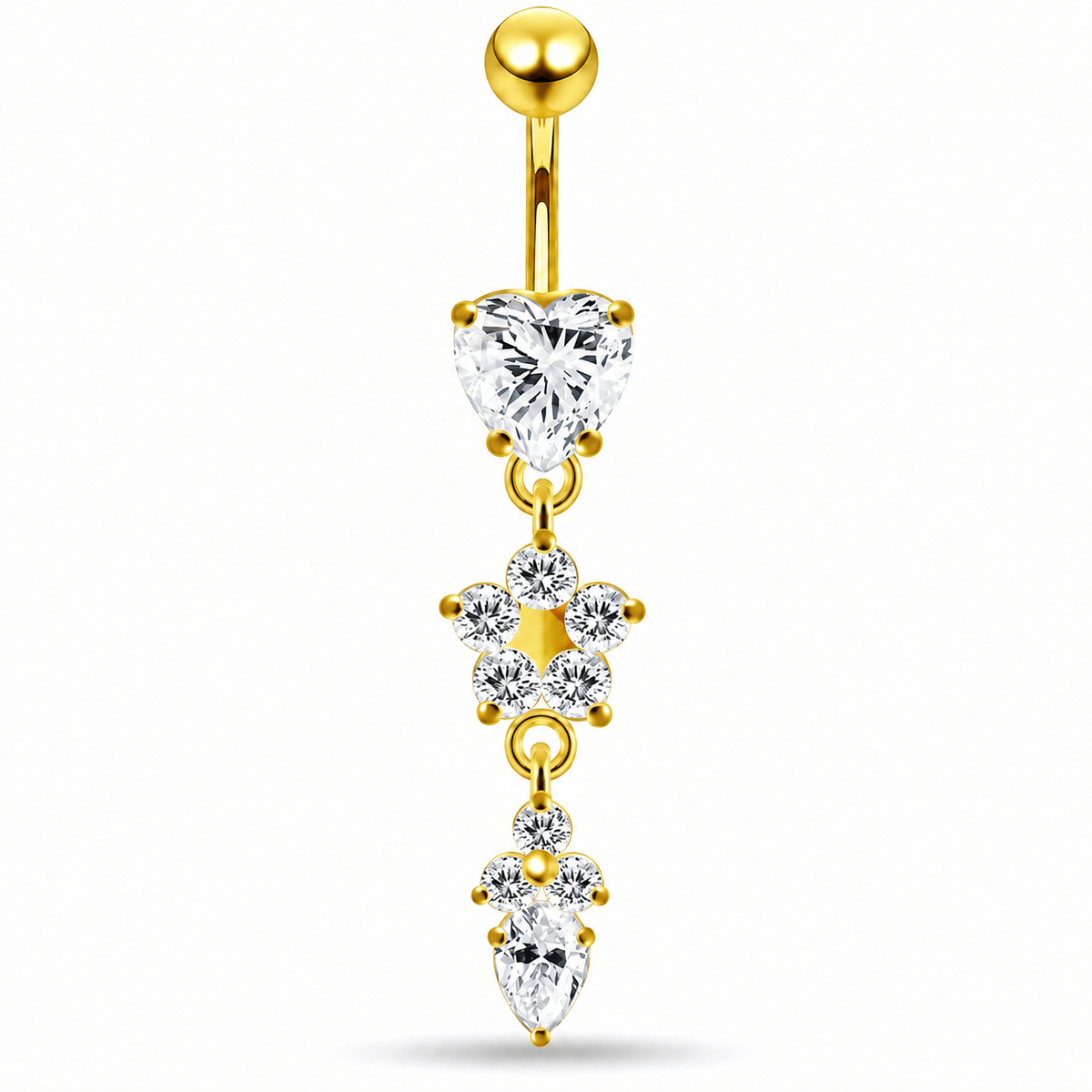 Roikkuva kullattu sydännapakoru kirkkailla Cubic Zirconia -kristalleilla
