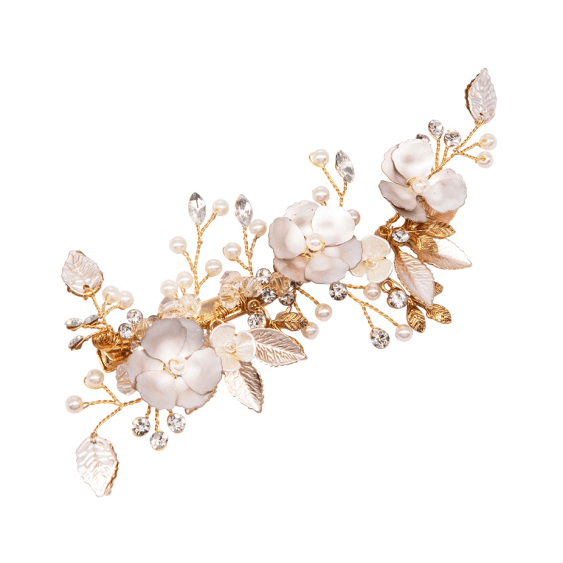 ATHENA BRIDAL | Fleur -kukkakoristeinen hiuskoru klipsillä (shampanja)