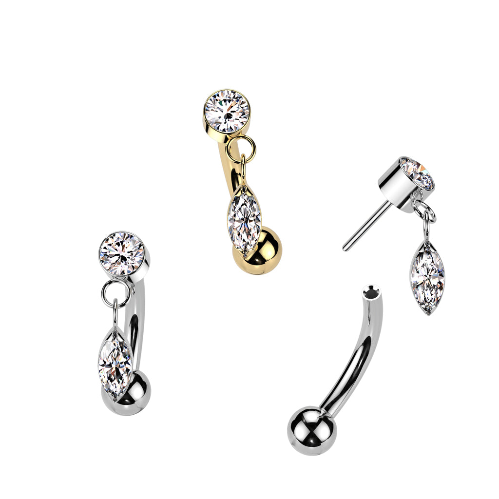 Curved Barbell 1,2mm, Titanium Crystaldrop – klassinen kristalli roikkuvalla yksityiskohdalla (hopea))