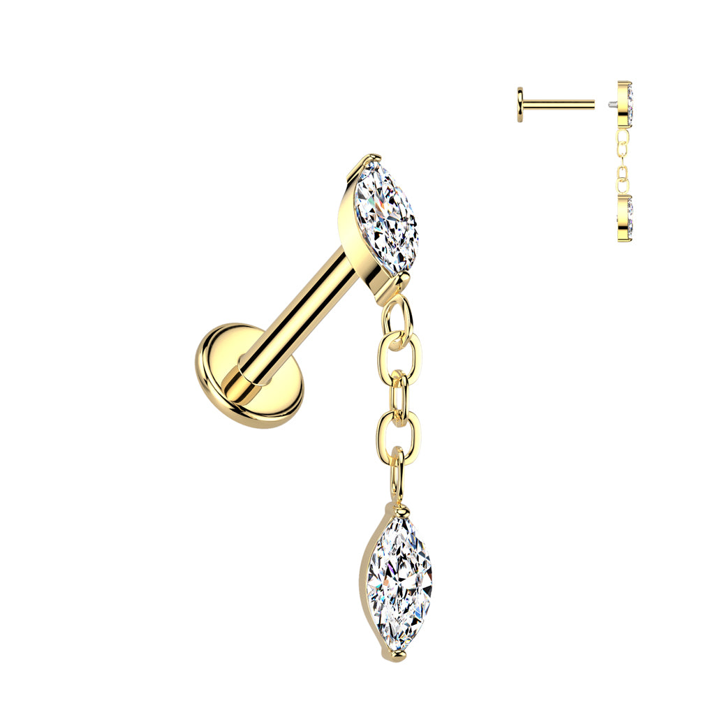 Labret 1.2mm, Titanium Crystal Drift – dangling crystal-embellished titanium jewelry (gold)