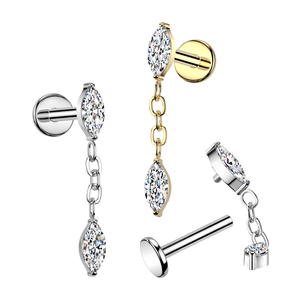 Labret 1,2mm, Titanium Crystal Drift – roikkuva kristallikoristeinen titaanikoru (hopea)