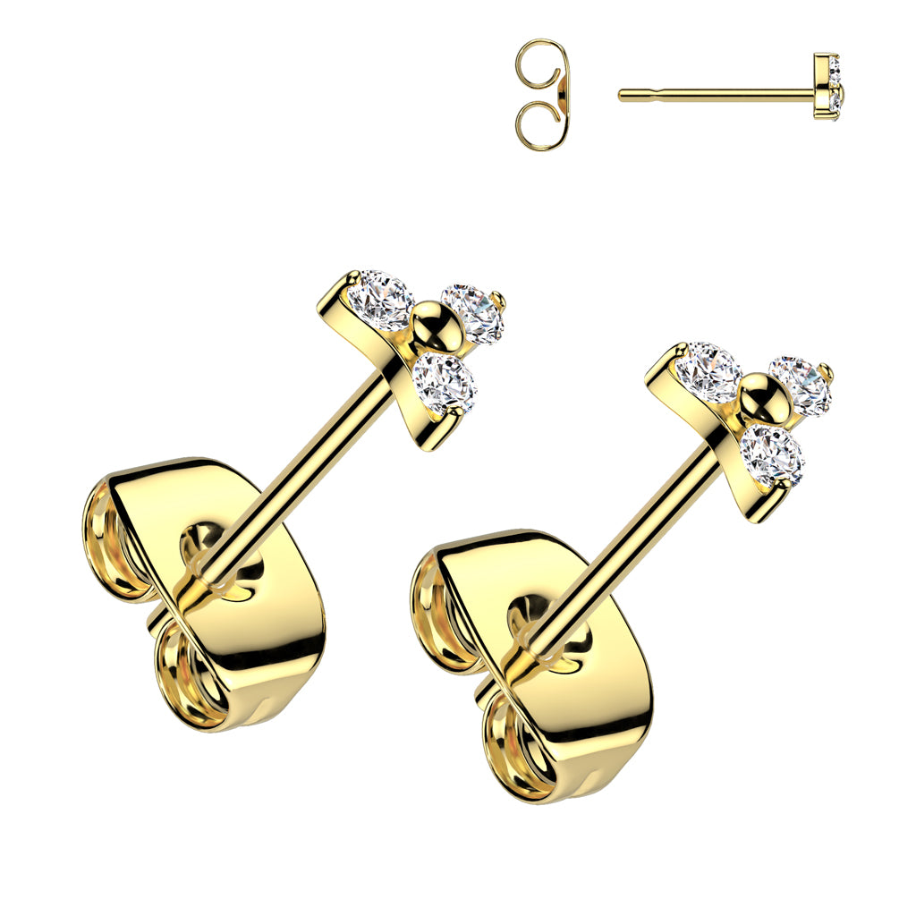 Titanium earrings, Trinity Cubic Zirconia (gold)