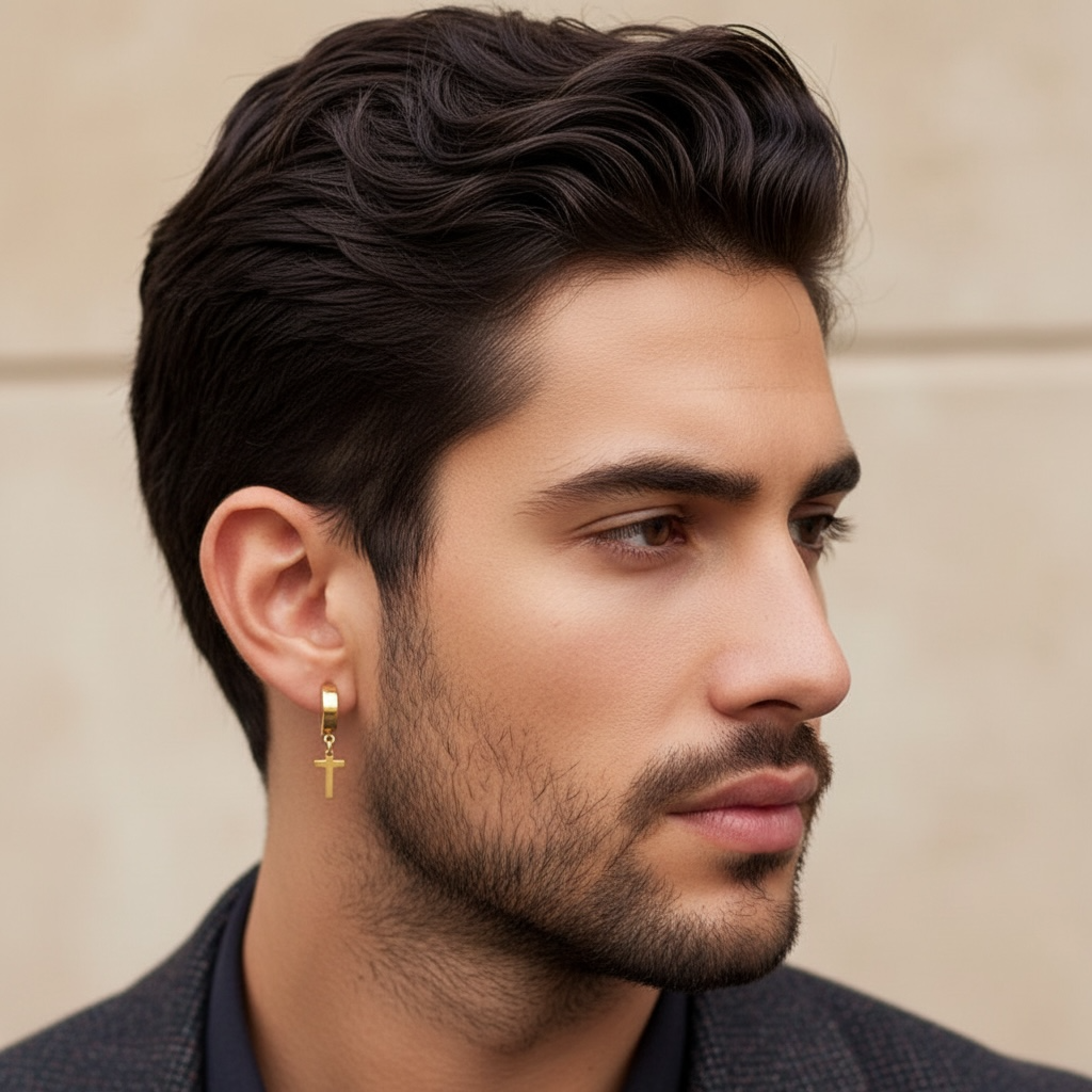 Surgical steel rings, Stainless Steel Cross Hoops in Gold
