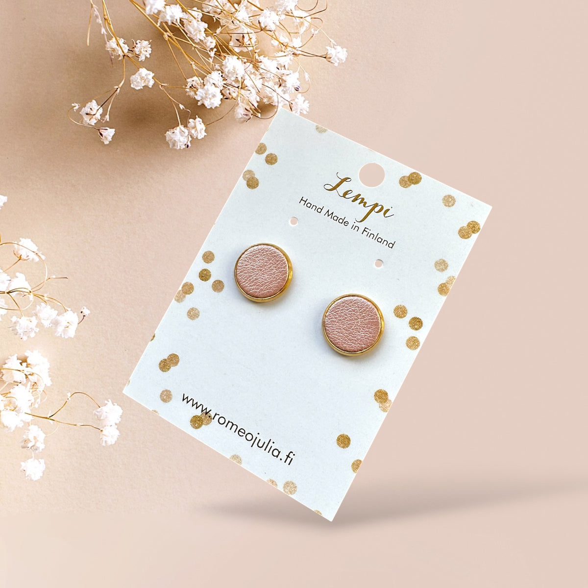 LEMPI® earrings, Veera – round stud earrings (shimmering pink, S)