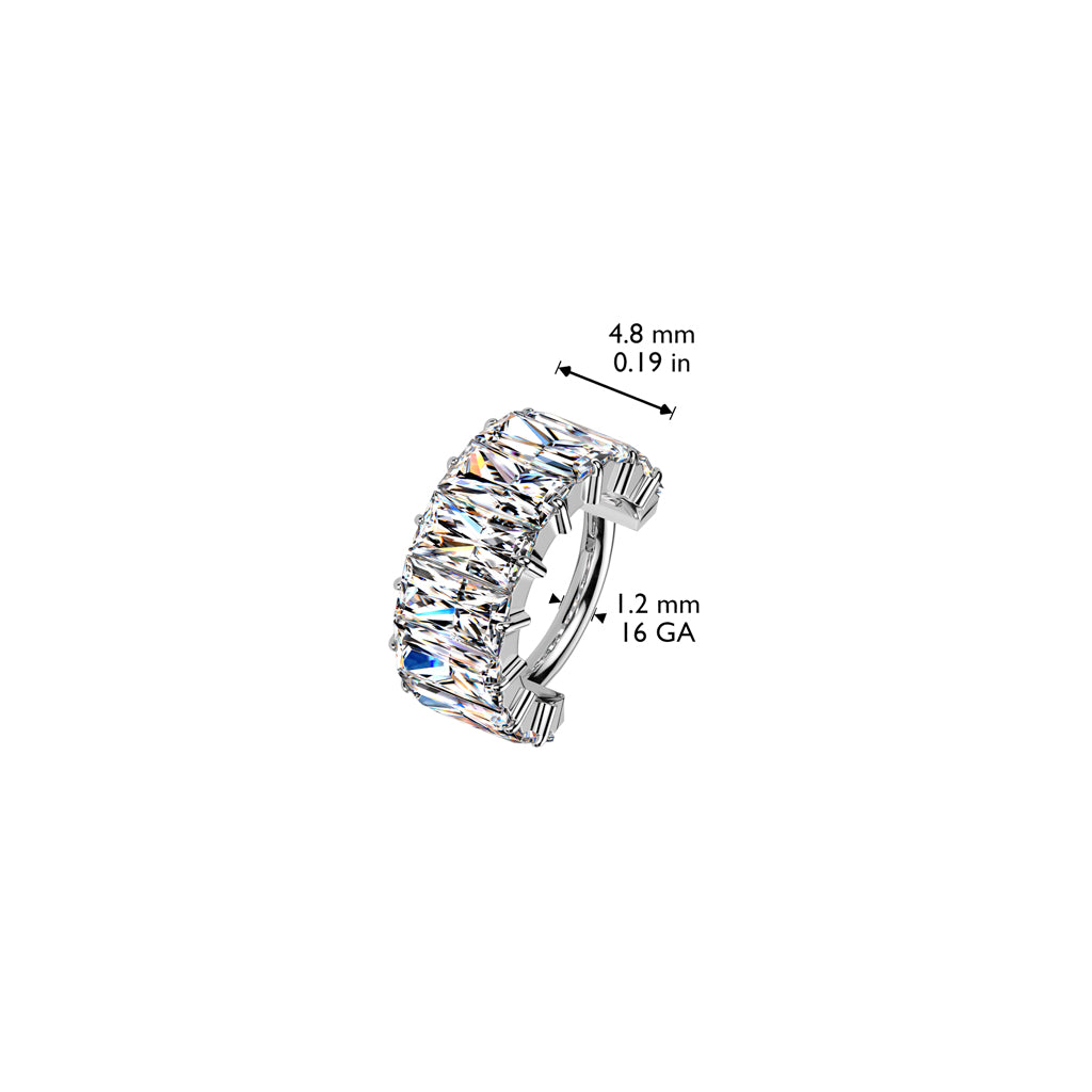 Lävistysrengas 1,2mm, Titanium Luxe Band – leveä baguette-kristalliclicker (hopea)