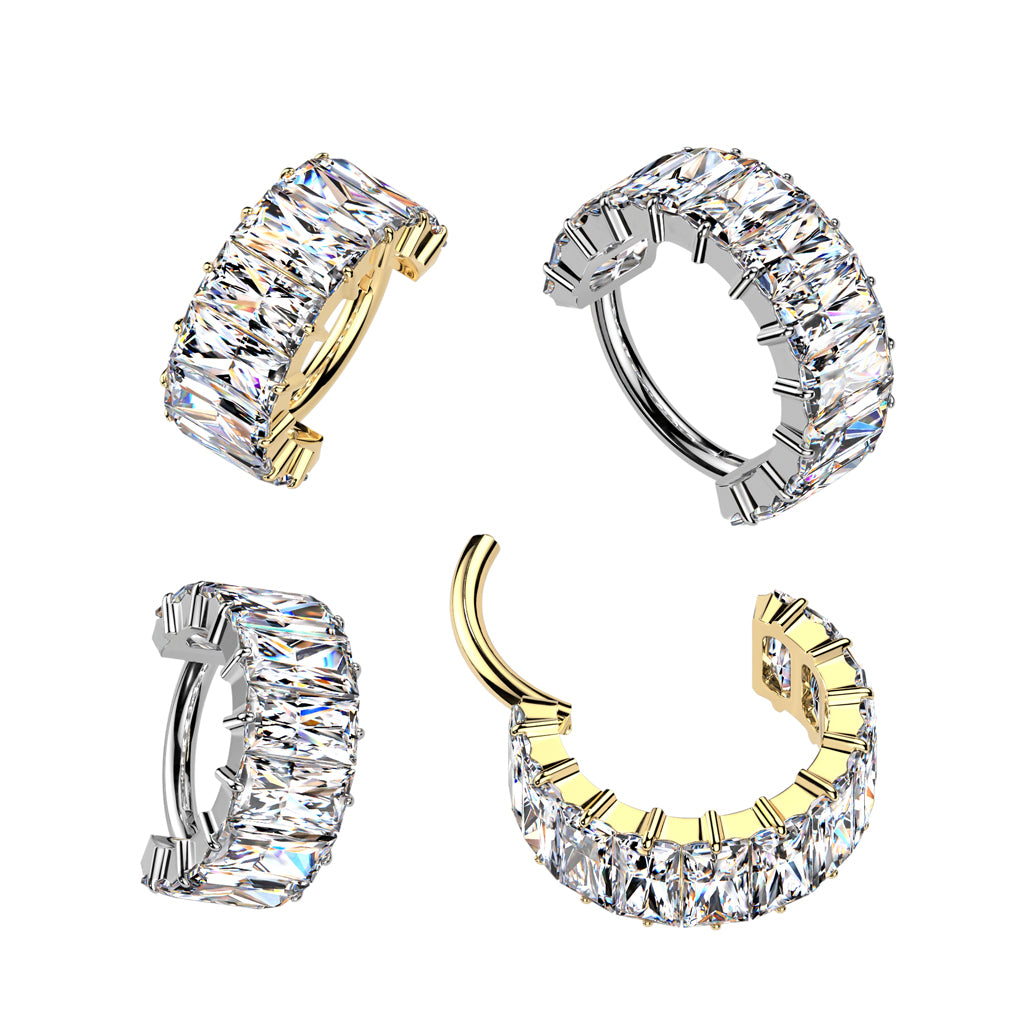 Lävistysrengas 1,2mm, Titanium Luxe Band – leveä baguette-kristalliclicker (hopea)