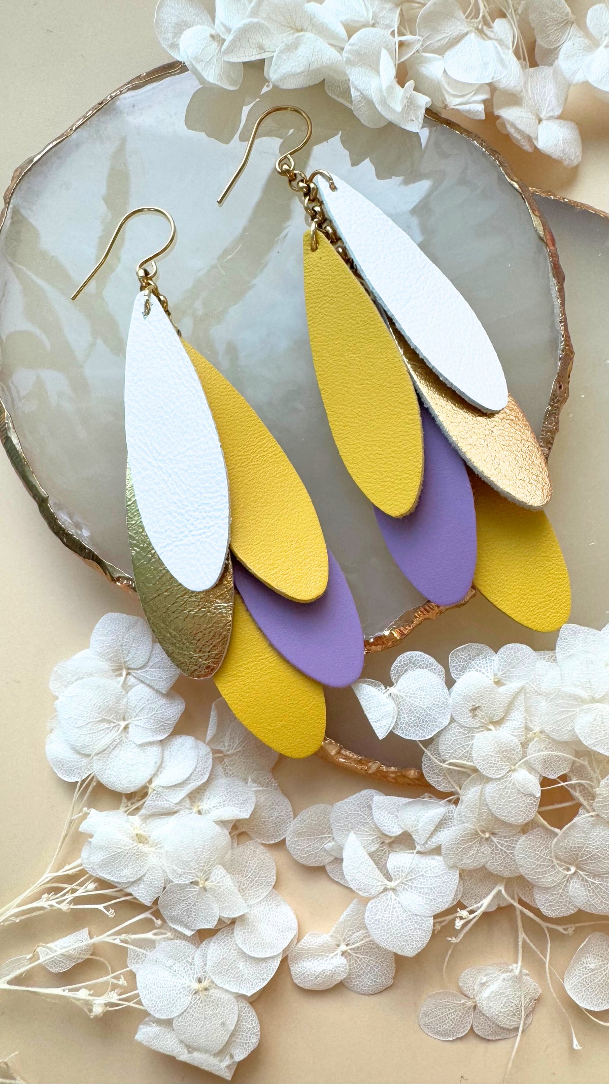 LEMPI® earrings, Happy Birthday (white-yellow-purple)