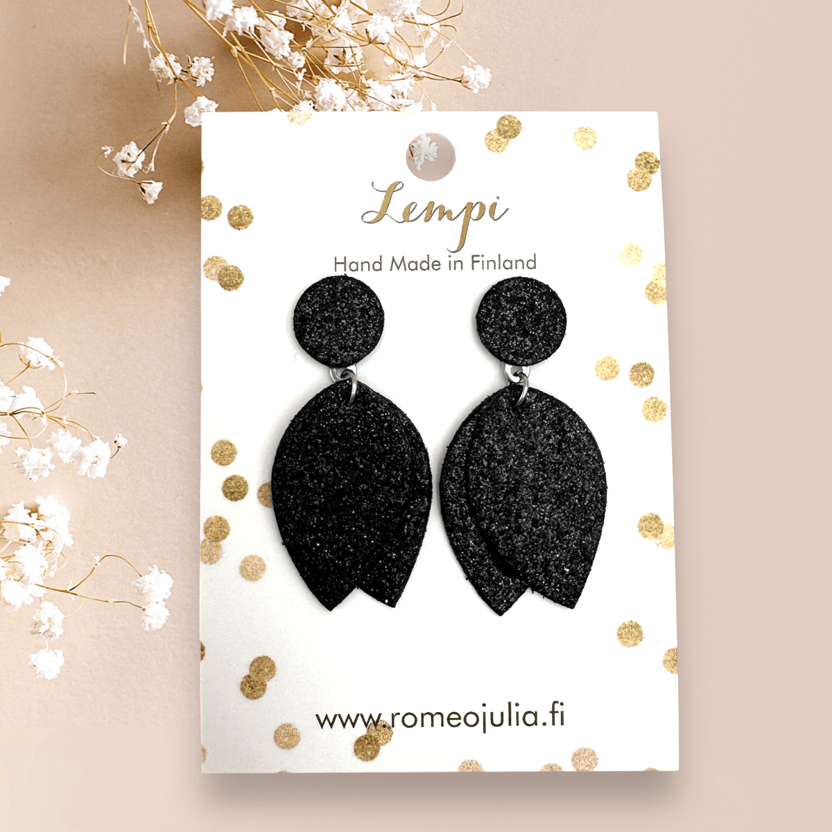 LEMPI®-korvakorut, Nuppu (musta glitter)