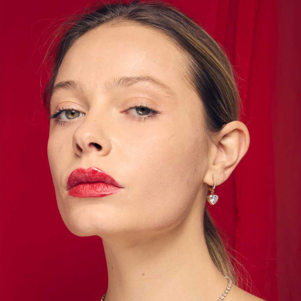 FRENCH RIVIERA | Heart Hoops - sparkly surgical steel rings with a heart (gold)