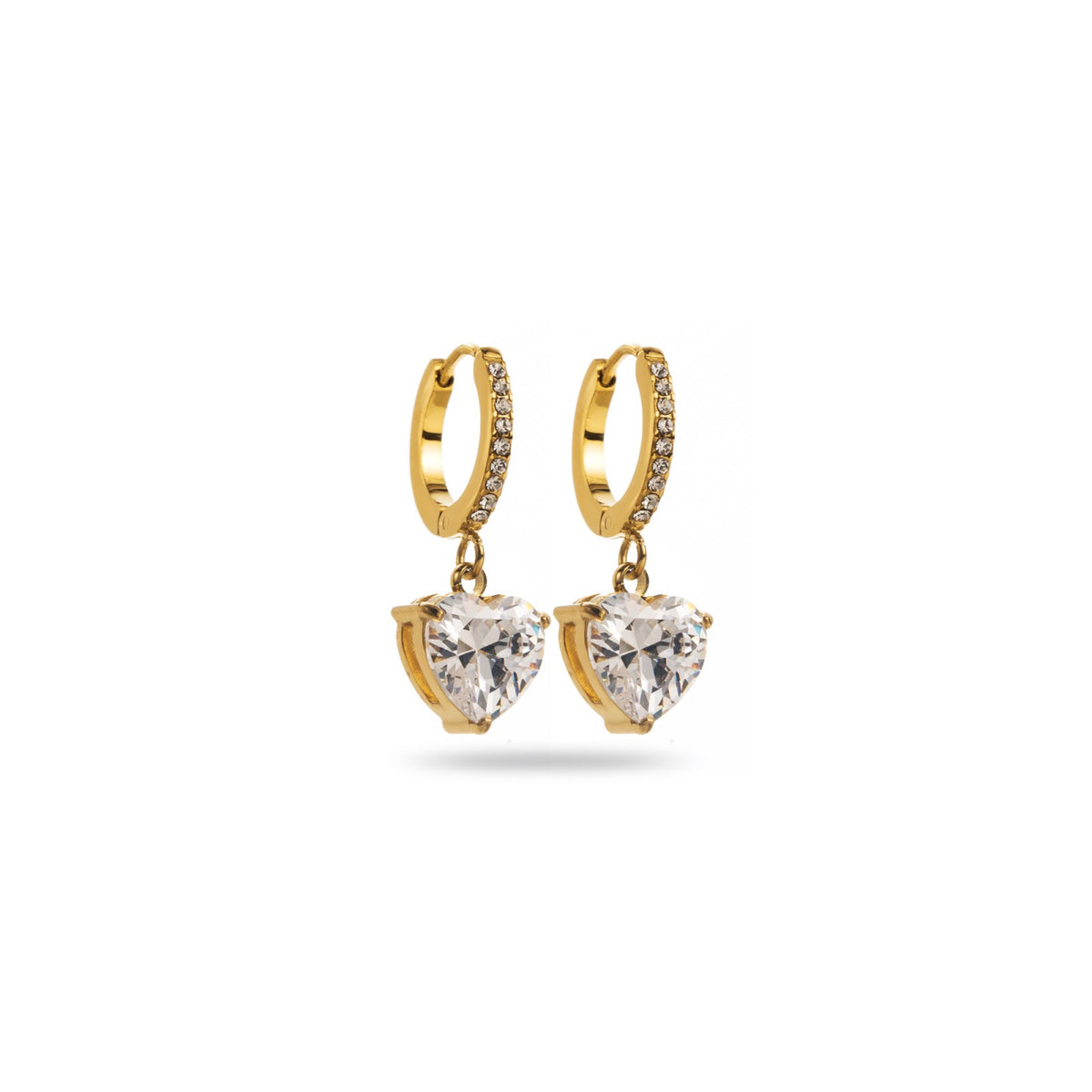 FRENCH RIVIERA | Heart Hoops - sparkly surgical steel rings with a heart (gold)
