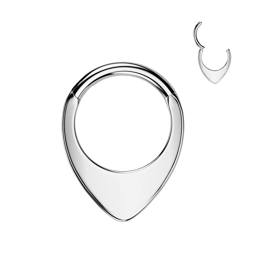 Piercing ring 1.2mm, Titanium Dew Drop – drop-shaped titanium clicker (silver)