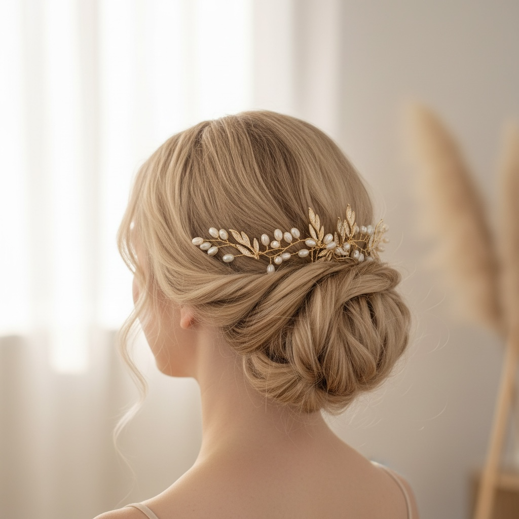 ROMANCE, Elodie -gold-colored vine-like hair ornament with pearls