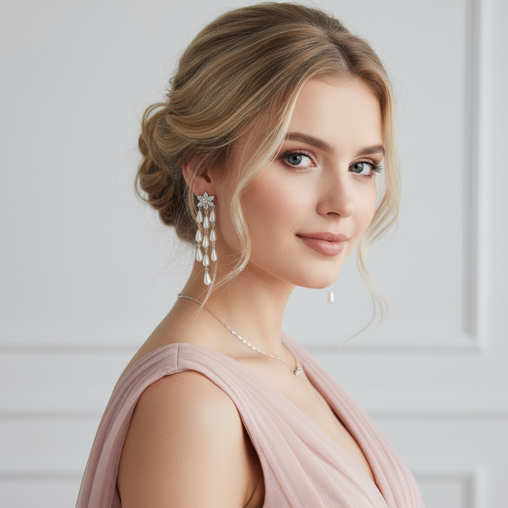 FRENCH RIVIERA | Flora – flower-adorned pearl earring (silver tone)