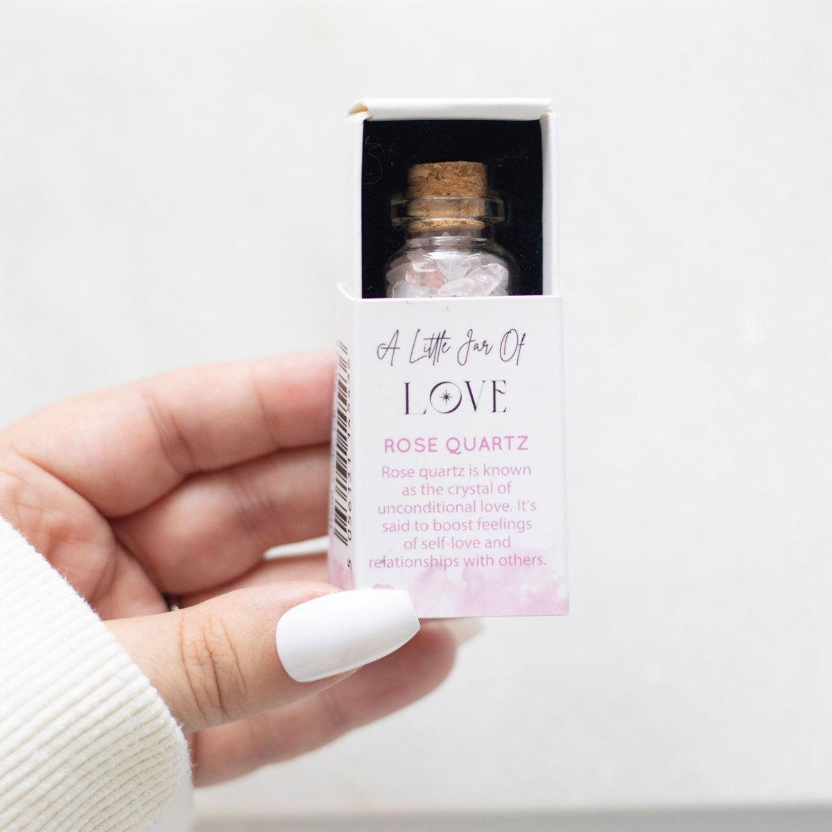 Jar of Love, Rose Quartz -ruusukvartsi onnenkivipullo "rakkaus"