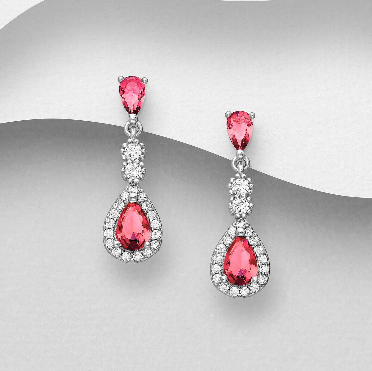 PREMIUM COLLECTION | Ingrid luxury silver earrings (rose red)