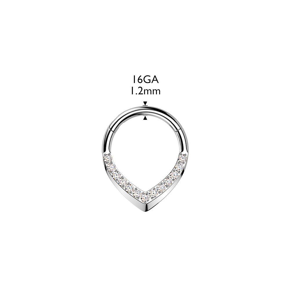 Hopeanvärinen Mirelle clicker-rengas septum- ja daith-lävistykseen. Kuvassa mitat.