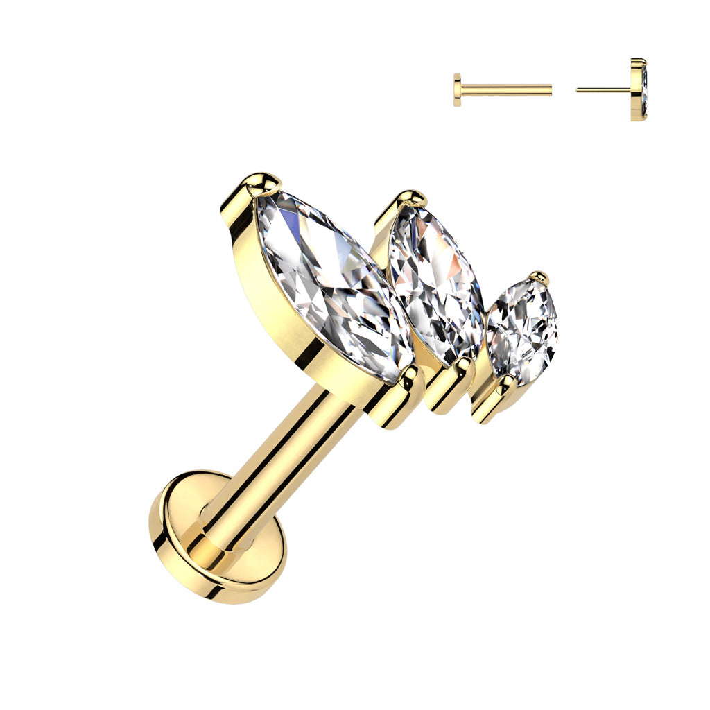 Labret 1.2mm, Titanium Crystal Vine – leaf-shaped crystal jewelry made of titanium (gold)
