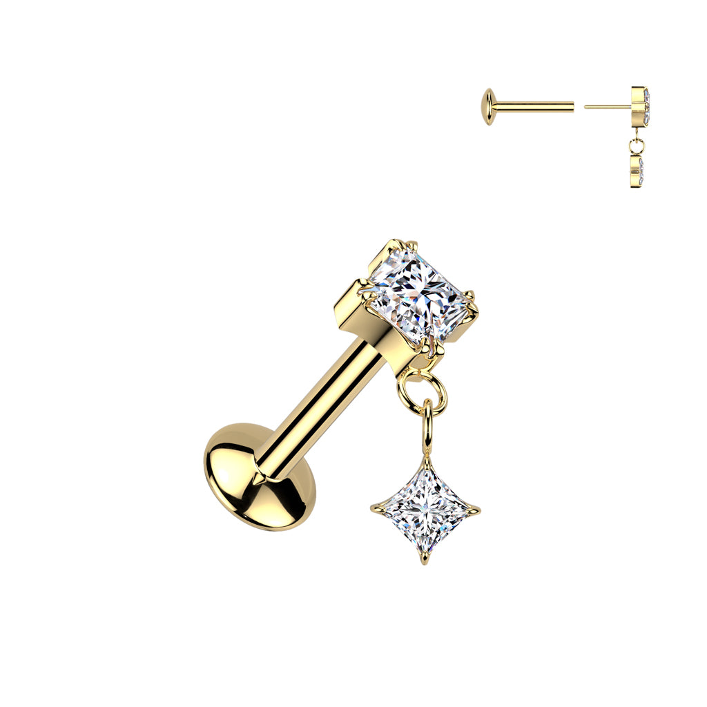 Labret 1.2mm, Titanium Lumen Drop – titanium jewelry with square decoration (gold)