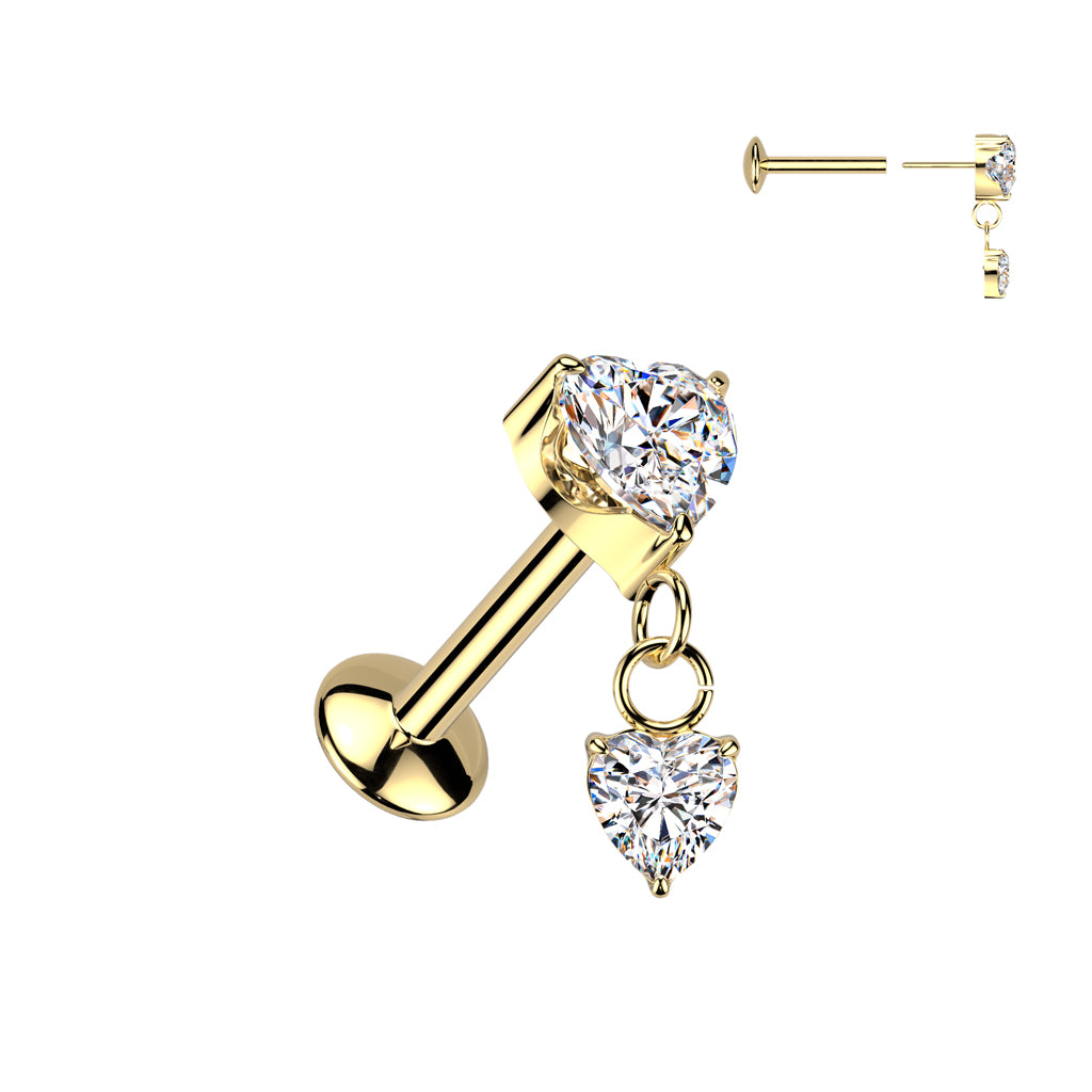 Labret 1.2mm, Titanium Heartlight – heart-shaped titanium jewelry (gold)