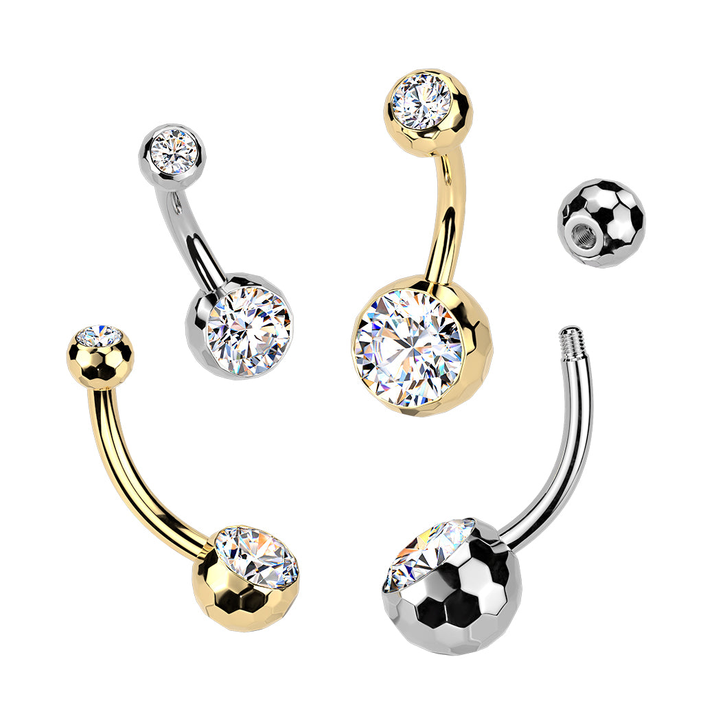 Titanium navel ring, Diamond Glow – golden crystal