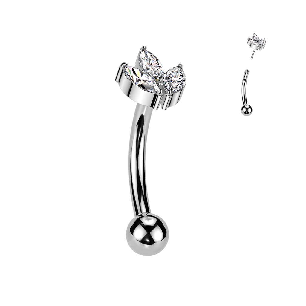 Curved Barbell 1.2mm, Titanium Leaflight – three-leaf titanium ornament (silver, push-in)