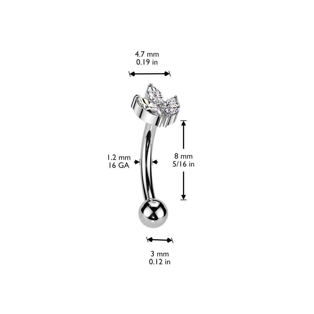 Curved Barbell 1.2mm, Titanium Leaflight – three-leaf decoration made of titanium (gold)