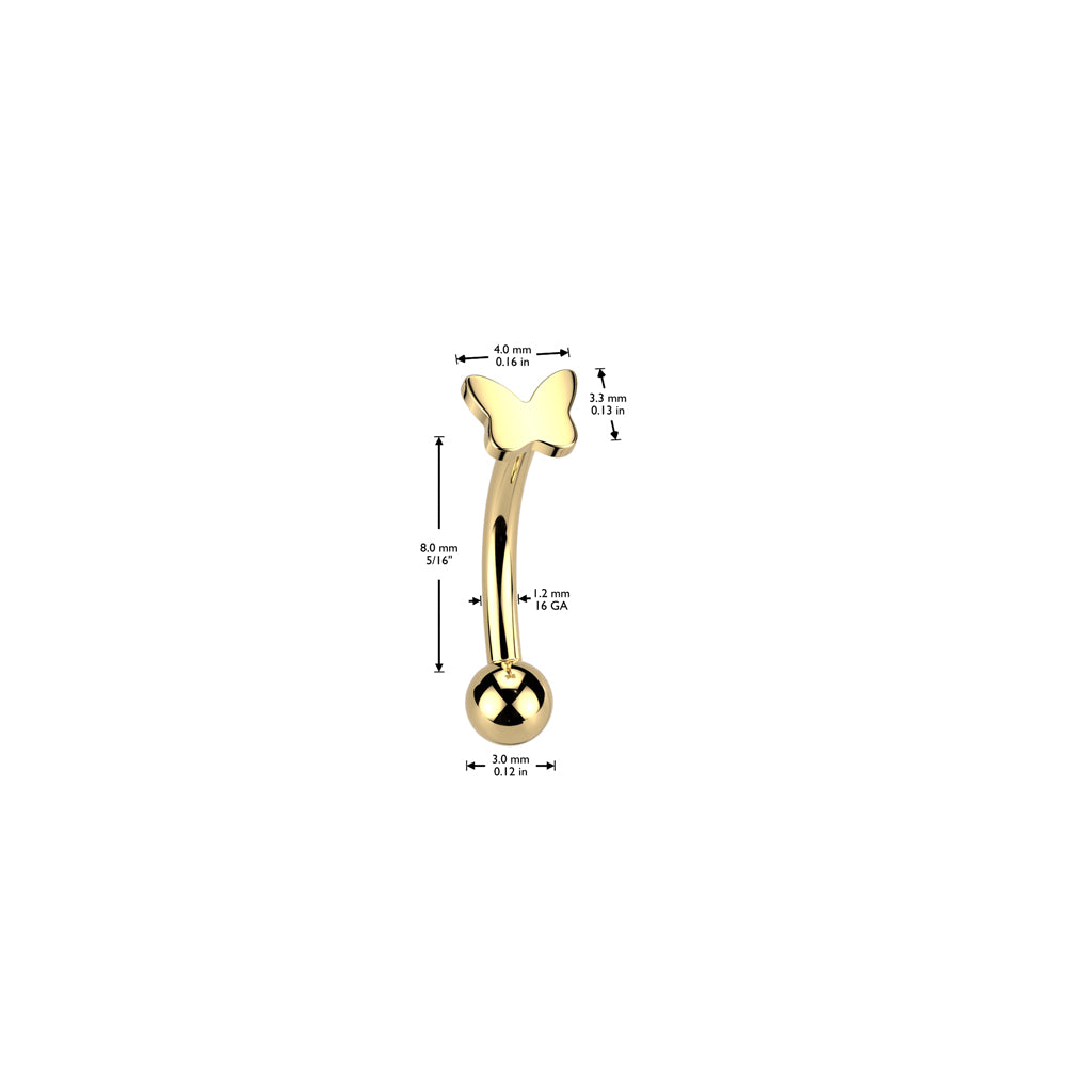 Curved Barbell 1.2mm, Titanium Petite Butterfly – curved titanium butterfly jewelry (silver)