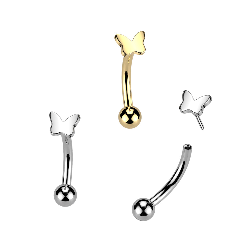 Curved Barbell 1.2mm, Titanium Petite Butterfly – curved titanium butterfly jewelry (silver)