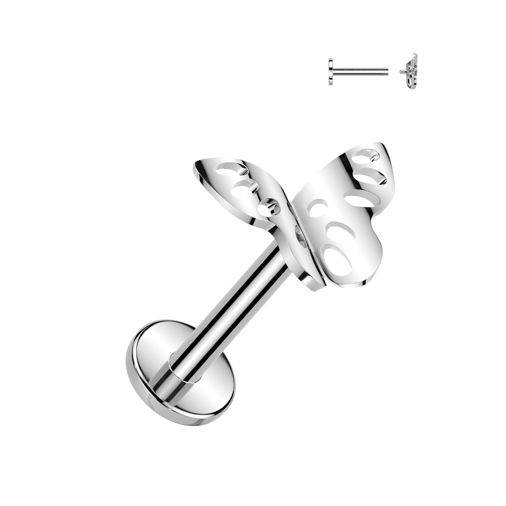Labret 1.2mm, Titanium Lacewing – lace-like titanium jewelry with butterfly decoration (silver)