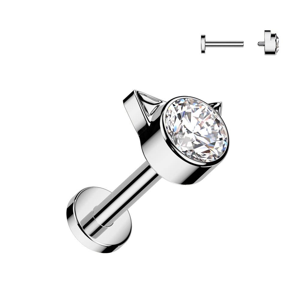 Labret 1.2mm, Titanium Mini Secret Kitty – small titanium jewelry with cat head decoration (silver)