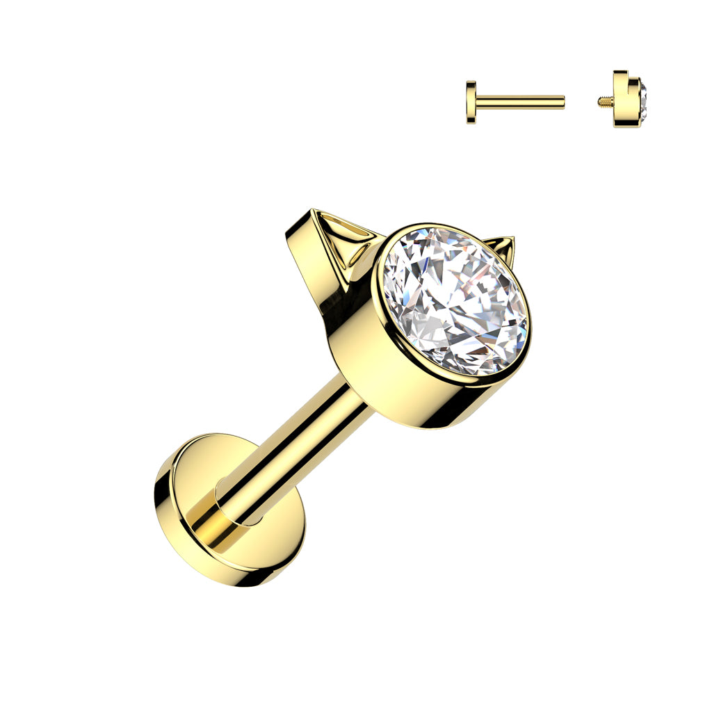 Labret 1.2mm, Titanium Mini Secret Kitty – small titanium jewelry with cat head decoration (gold)